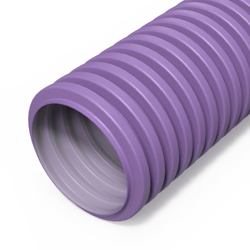 Труба гофрированная двустенная ПНД гибкая вентиляционная фиолетовая (RAL 4005) d63 мм (50м/уп) Промрукав