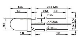 Миниатюра - Светодиод ARL-3514EGW/3L (anode) (Arlight, 3мм (круглый)) 010710