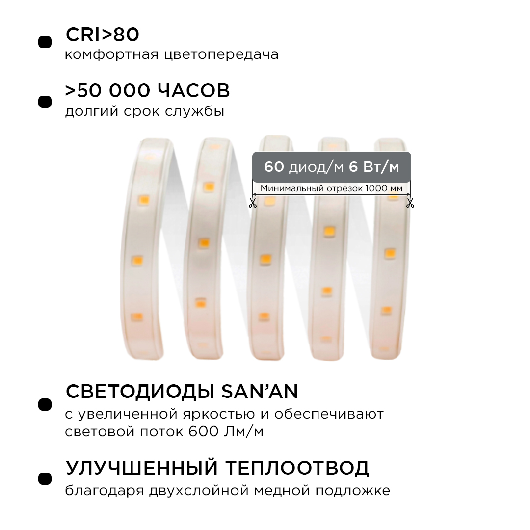 Светодиодная лента Apeyron комплект со шнуром питания 220В, 6Вт/м, 60LED/м,  IP44, 6400K, 600Лм/м, 5 метров, холодный белый свет 6K 2835 10-55 купить за  1 612.40 руб в Санкт-Петербурге