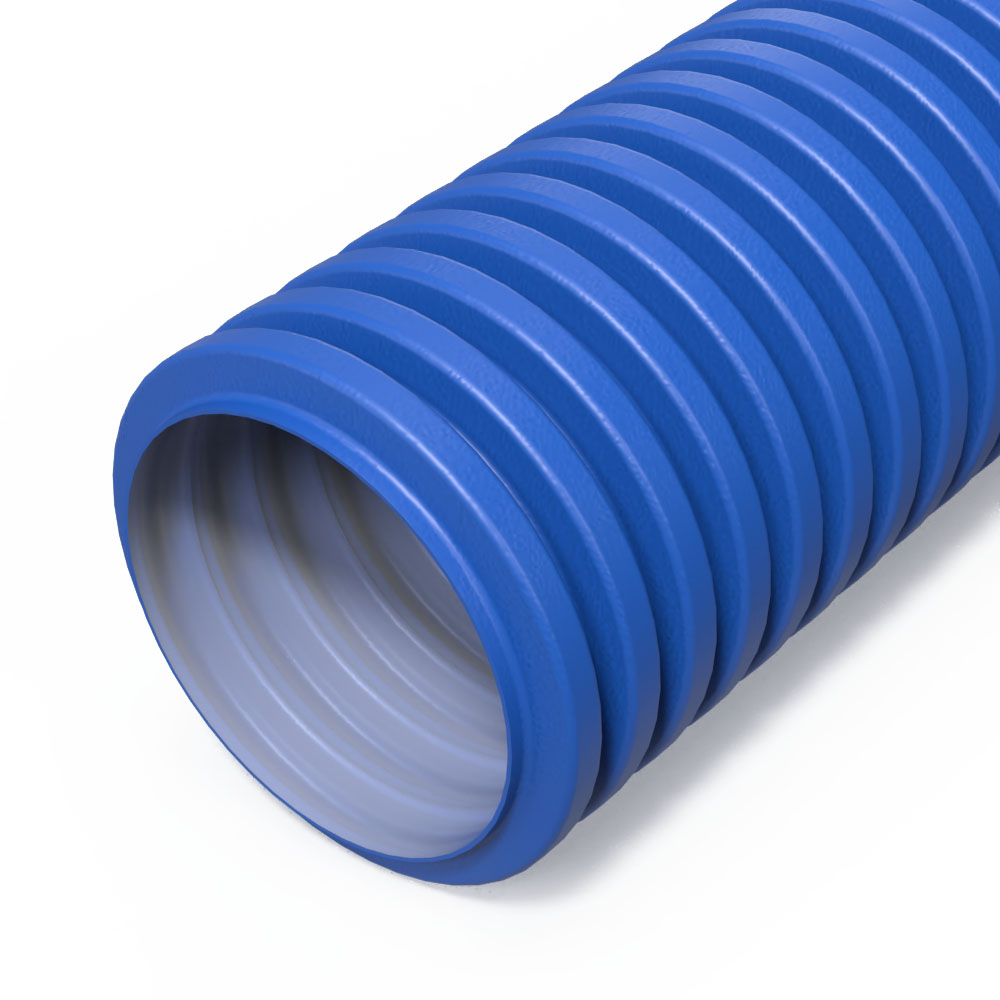 Миниатюра - Труба гофрированная двустенная ПНД гибкая вентиляционная голубая (RAL 5012) d63 мм (50м/уп) Промрукав